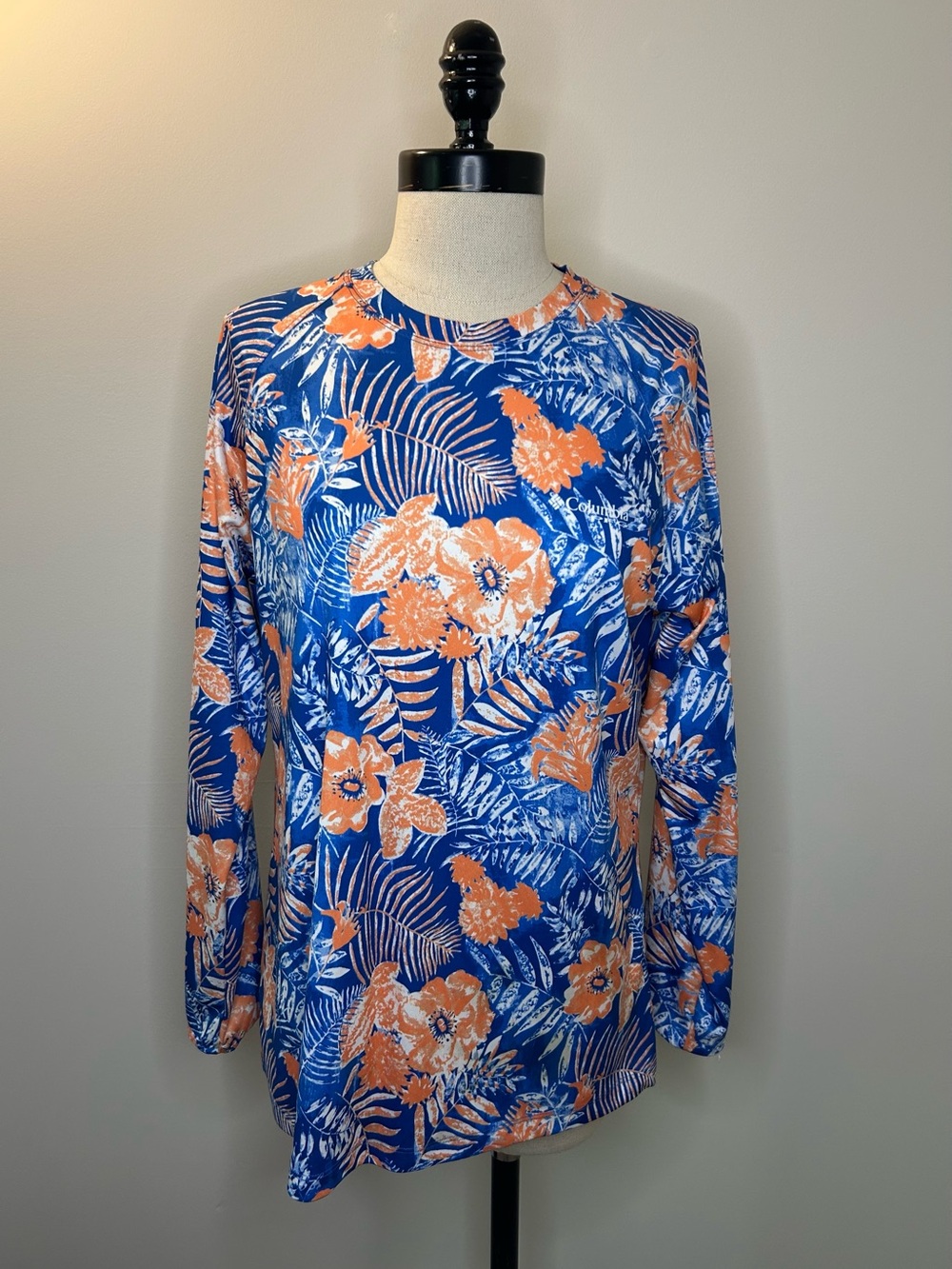 Columbia Blue PFG Super Tidal Tee Long Sleeve Shirt Top Tropical Womens L